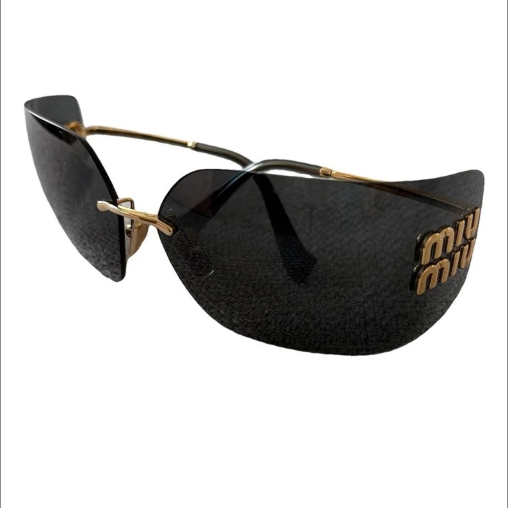 Miu Miu Black Logo  and Gold Oversized Sunglasses